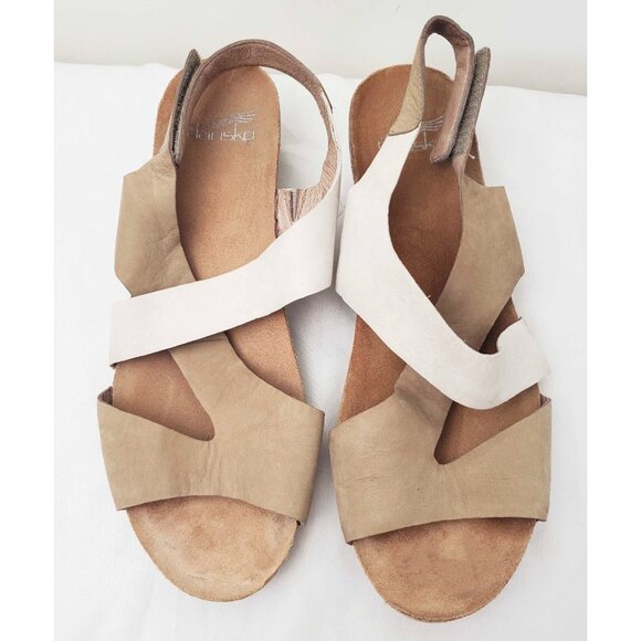Dansko Womens 2 Tone Ivory and Tan Vicky Slingback Wedge Sandals Shoes 39 - Picture 4 of 8